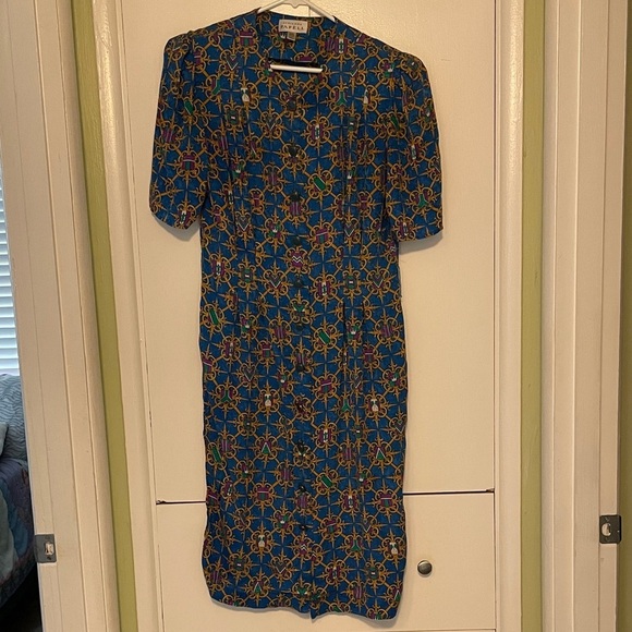 Adrianna Papell Dresses & Skirts - Adrianna Papell Blue and Gold Patterned Midi Dress